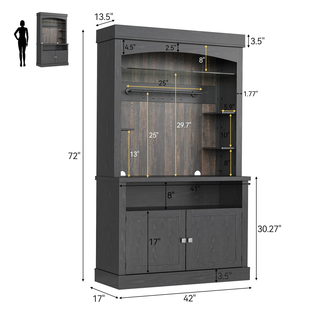 CABIHOME Farmhouse Coffee Bar Cabinet with Storage LED Buffet Cabinet 72" Coffee Hutch Cabinet Large Kitchen Sideboard with Wine Rack/Glass Shelf for Kitchen, Dining Room, Living Room (Black) CABIHOME