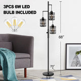 ROTTOGOON Dimmable Floor Lamp, Industrial Standing Floor lamp for Living Room, Tall Farmhouse Rustic lamp with 3 LED Bulbs, Tree Floor Lamp for Bedrooms, Living Room, Home Office, Metal, Black, 68" ROTTOGOON