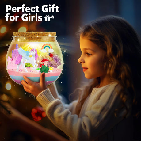 Rofio Unicorn Terrarium Kit for Kids, Unicorn Toys for Girls Age 4 5 6 7 8-12 Year Old, Birthday Gift for Girls, Arts and Crafts Kit for Kids, DIY Toys with 13-Color Remote LED Night Light Rofio