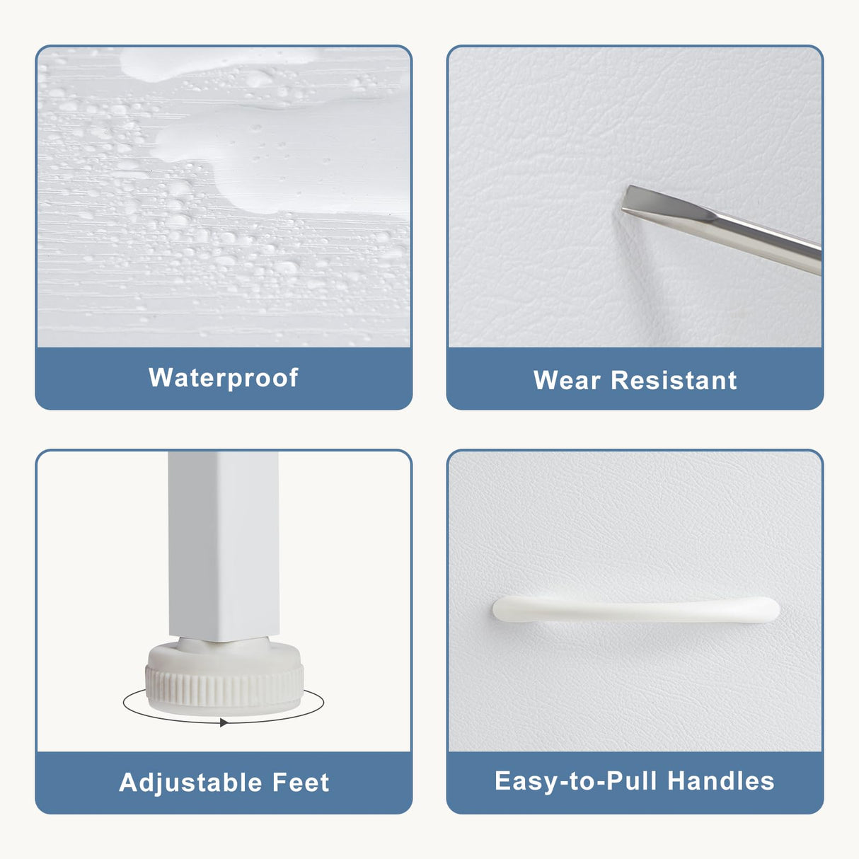 DUMOS Nightstand with 4 Drawers Bedside Table with Removable Fabric Bins Sturdy Steel Frame Wood Top Organizer Furniture for Bedroom Nursery Closet Living Room DUMOS