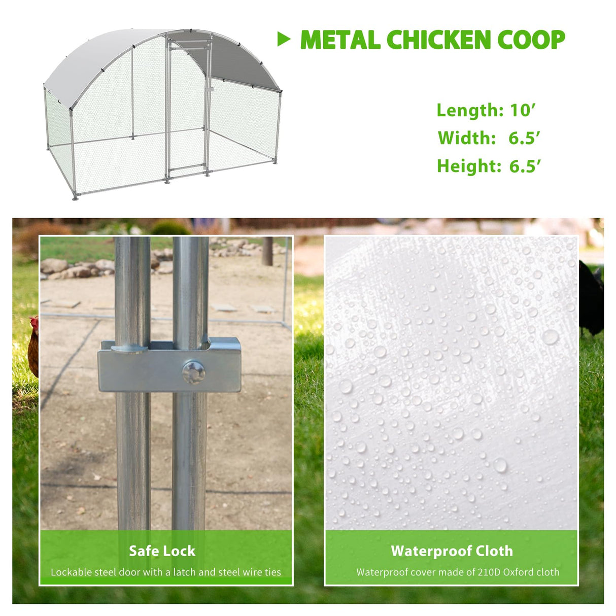 NUGRIART Large Metal Chicken Coop Walk-in Poultry Cage with Water-Resident and Anti-UV Cover Duck Rabbit Cat House Outdoor Chicken Run Pen with Round Roof NUGRIART