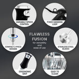 Elite Gourmet EHB1062 Variable Step-less Speed Immersion Hand Blender 500 Watts with Turbo, Stainless Steel Blades, Pressure Controlled Stick Mixer, Sauces, Soup, Smoothies, Baby Food, Stainless Steel Elite Gourmet