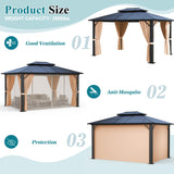 oneinmil 10x13FT Outdoor Polycarbonate Gazebo, Heavy Duty Double Roof Hardtop Gazebo with Aluminum Frame and Netting and Curtains for Patios oneinmil