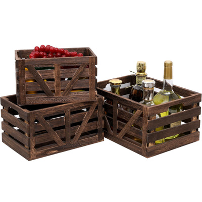 LYDWOO8D Decorative Wood Crates Nesting Crates Wooden Storage Container,Farmhouse Wood Crates for Storage,Display,Decor Boxes-Brown Set of 3