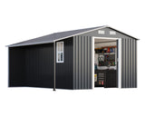 AMERLIFE 10.6x10.3x6.3 FT Metal Storage Shed with Sliding Doors Two 4-Pane Windows, Open Outdoor Shed for Wood Storage, Dark Grey/White AMERLIFE