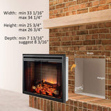 PuraFlame Klaus Electric Fireplace Insert with Fire Crackling Sound, Glass Door and Mesh Screen, 750/1500W, Black, 33 1/16 Inches Wide, 25 9/16 Inches High PuraFlame