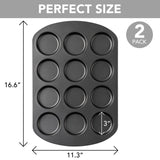 Tiawudi Muffin Top Pan, 12 Cavity Cupcake Pan, Nonstick Baking Pan for Eggs, Cornbread and Cookies, Whoopie Pies Pan, 3 Inch Yorkshire Pudding Pan, Set of 2 Tiawudi