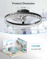 addlon Ceiling Fans with Lights and Remote, 20'' Low Profile Ceiling Fans, 3000-6000K Dimmable Modern Flush Mount LED Fan Light, Fandelier Ceiling Fan for Bedroom, Kitchen, Living Room, Black addlon
