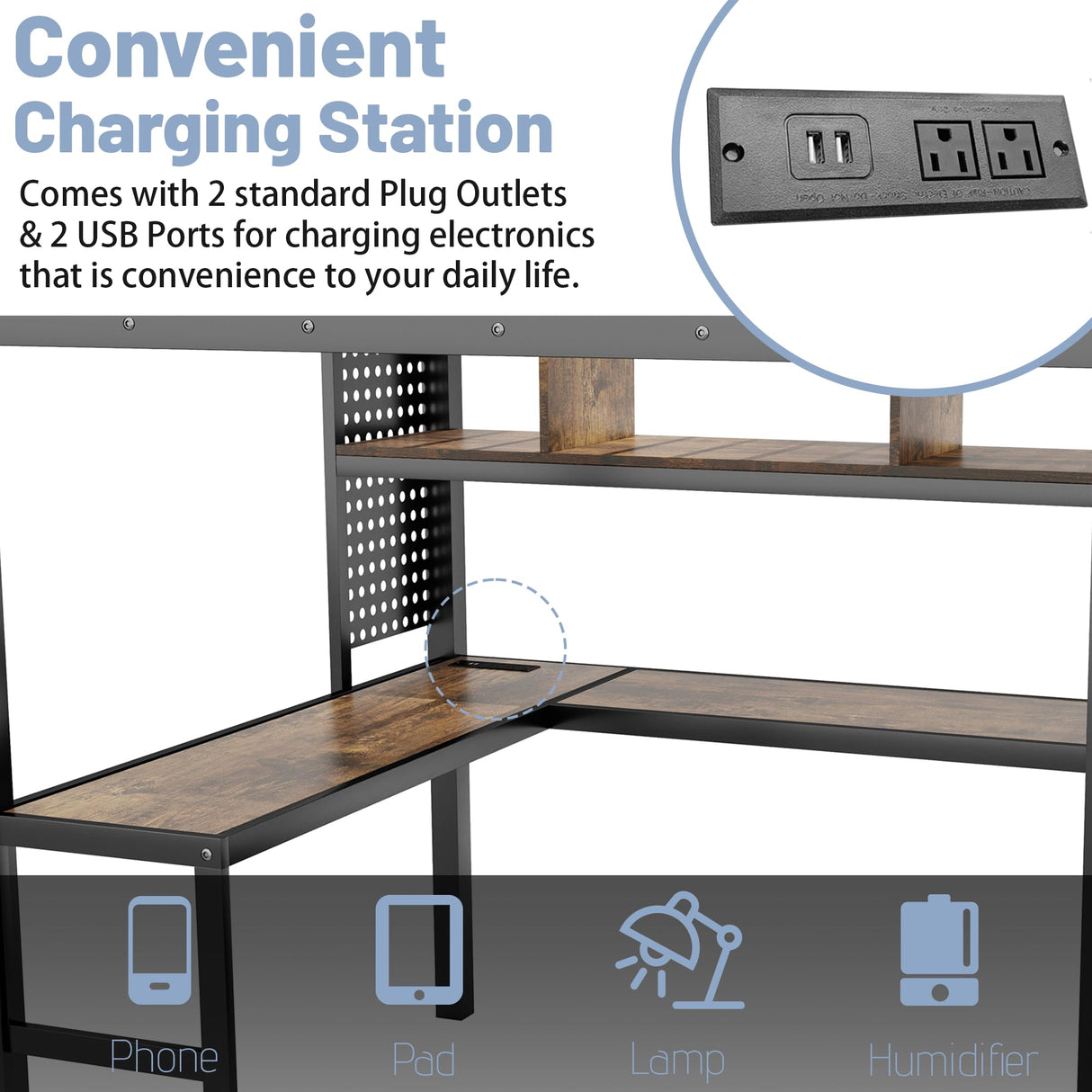 MoproBeti Full Size Loft Bed with Desk and Stairs,Metal Gaming Loft Bed with LED,Charging Station, High Loft Bed Full with Storage Shelves,Wardrobe and Drawers for Kids Teens, Adults, Black MoproBeti