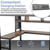 MoproBeti Full Size Loft Bed with Desk and Stairs,Metal Gaming Loft Bed with LED,Charging Station, High Loft Bed Full with Storage Shelves,Wardrobe and Drawers for Kids Teens, Adults, Black MoproBeti
