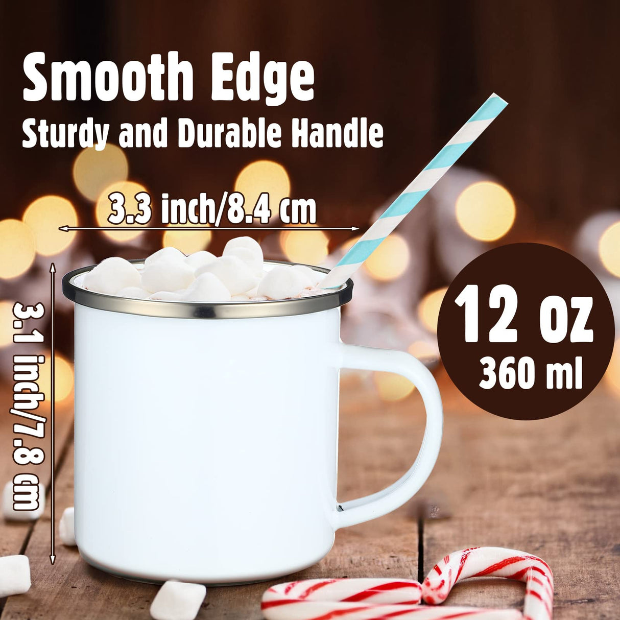 12 Pack Christmas Sublimation White Blanks Enamel Coffee Mug Set,12 oz Camping Outdoor Tea Camp Drinking Cups Travel Metal Skinny Mug with Silver Rim for Xmas Party Gifts Picnic Office Home Use Mimorou