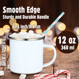 12 Pack Christmas Sublimation White Blanks Enamel Coffee Mug Set,12 oz Camping Outdoor Tea Camp Drinking Cups Travel Metal Skinny Mug with Silver Rim for Xmas Party Gifts Picnic Office Home Use Mimorou