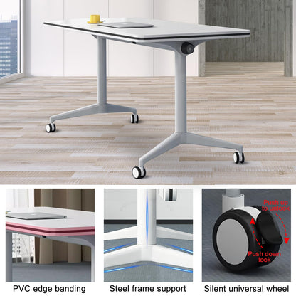 Conference Table Flip Top Mobile Training Table,White Folding Conference Room Table,Modular Meeting Table with Silent Wheels,Rounded Corner Design with Strong Metal Legs for Office,Classroom  - WoodArtSupply