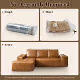 114" Boneless Couches for Living Room, Brown Faux Leather Cloud Sectional Couches with Chaise, Deep Seat L Shaped Modular Sofa, No Assembly Required Sofas in a Box (Left,Faux Leather,Brown) weaxty W