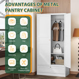 Letaya Wardrobe Closet,72" H Clothing Metal Storage Cabinet with Storage Drawer Adjustable Shelves and Hanging Rod,Bedroom Armoire Cabinet Clothes Organizer (White) Letaya