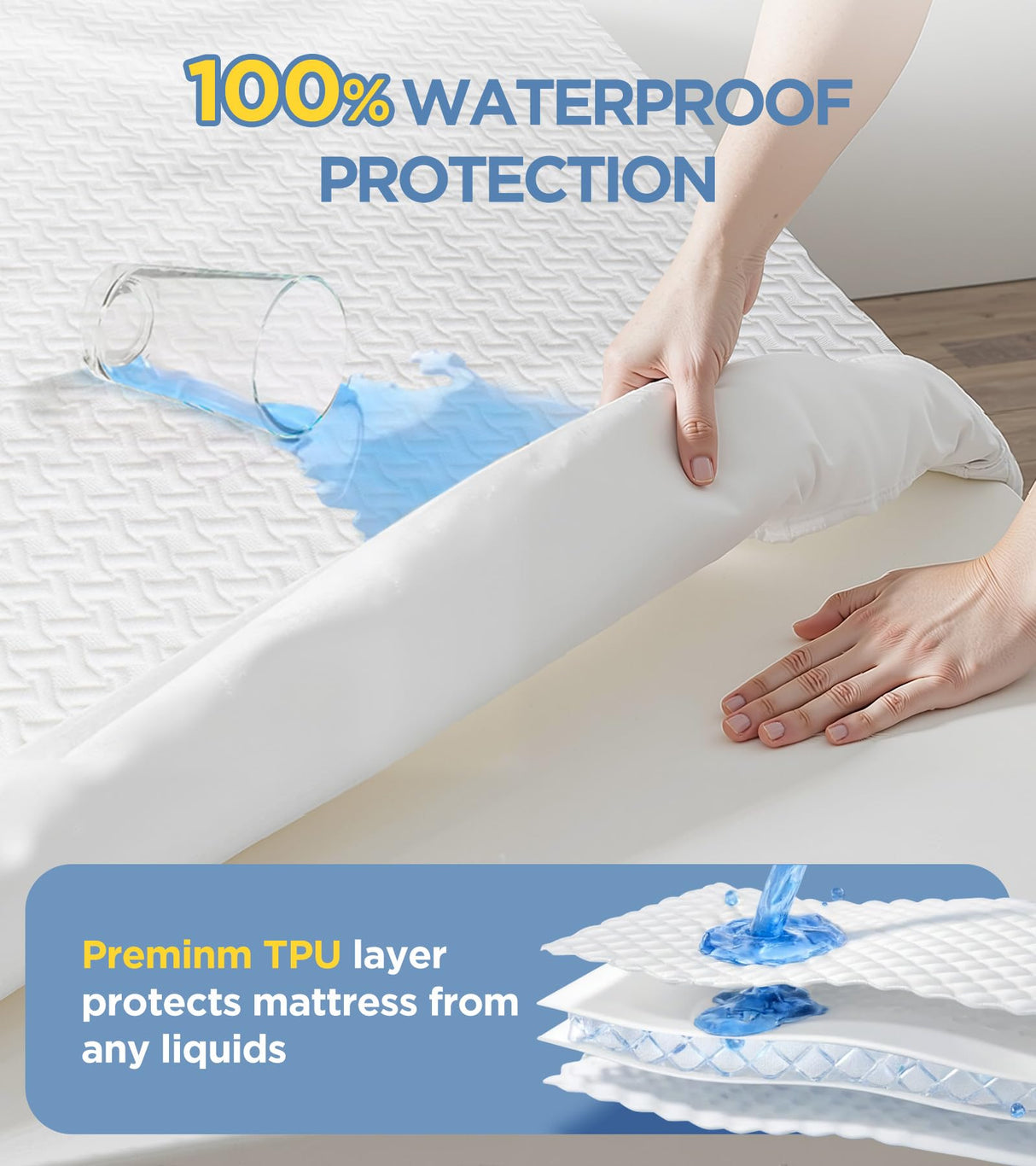 100% Waterproof King Mattress Protector, Hypoallergenic Viscose Made from Bamboo Mattress Cover, Breathable Cooling 3D Air Fabric Noiseless Bed Cover, Machine Washable Vinyl Free 8-16'' Deep Pocket Emircey Home