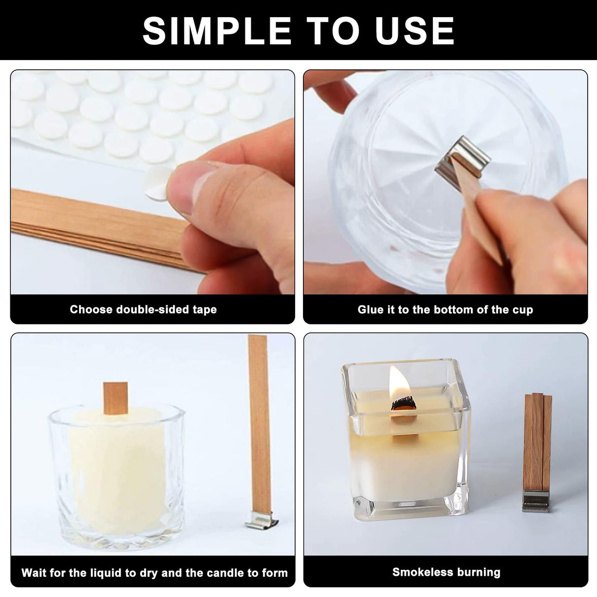 120 Pcs Wood Candle Wicks for Candle Making Kit, Wood Wicks for Candles Making, Wooden Wicks for Candlemaking, Smokeless Natural Crackling Wooden Candle Wicks for Candle Making, Inclu 60 Bases MUZHUPGUZ