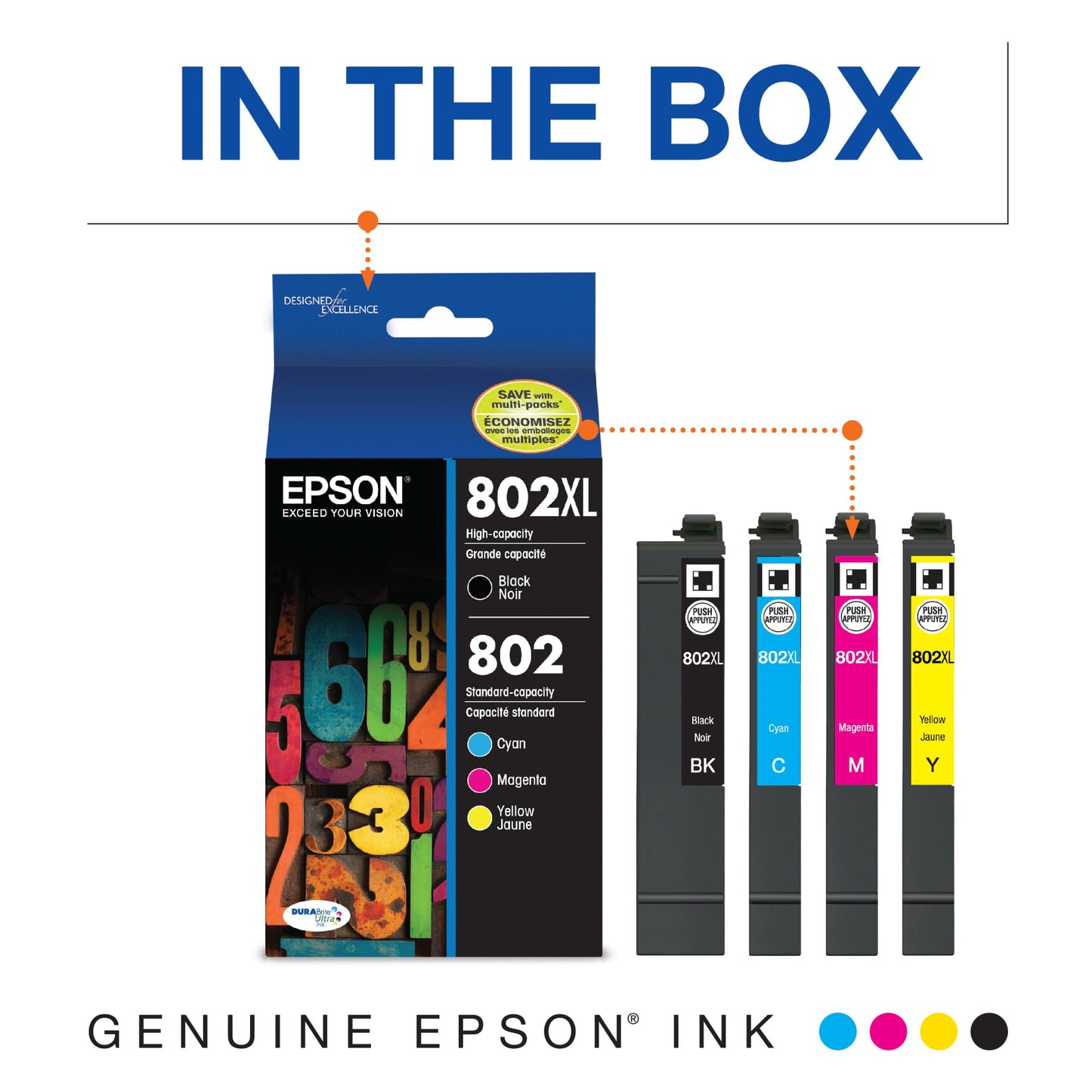 EPSON 802 DURABrite Ultra Ink High Capacity Black & Standard Color Cartridge Combo Pack (T802XL-BCS) Works with WorkForce Pro WF-4720, WF-4730, WF-4734, WF-4740