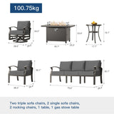 Kullavik Aluminum Patio Furniture Set,8 Pieces 10 Seat Metal Outdoor Furniture Conversation Set w/45 Propane Gas Fire Pit&Swivels,Grey Kullavik