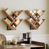 HOOBRO Floating Shelves for Wall, Set of 2 Wall Mounted Shelves, 2-Tier Wooden Tree Bookshelf, Hanging Shelves Storage Rack, for Living Room, Kitchen, Office, Rustic Brown and Black BF54BJP201 HOOBRO