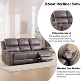CANMOV Faux Leather Manual Reclining Sofa,3 Seat Recliner Couch Sofa with Overstuffed Arms and Back,Manual Recliner Sofa Set with Concealed Cup Holders for Living Room,Grey CANMOV