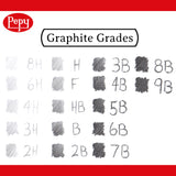 Pepy Graphite Professional Drawing Pencils - Set of 12 6B Pre-Sharpened Black Lead Pencils; Perfect for Drawing, Sketching and Shading, Graphic and Fine Art Pepy