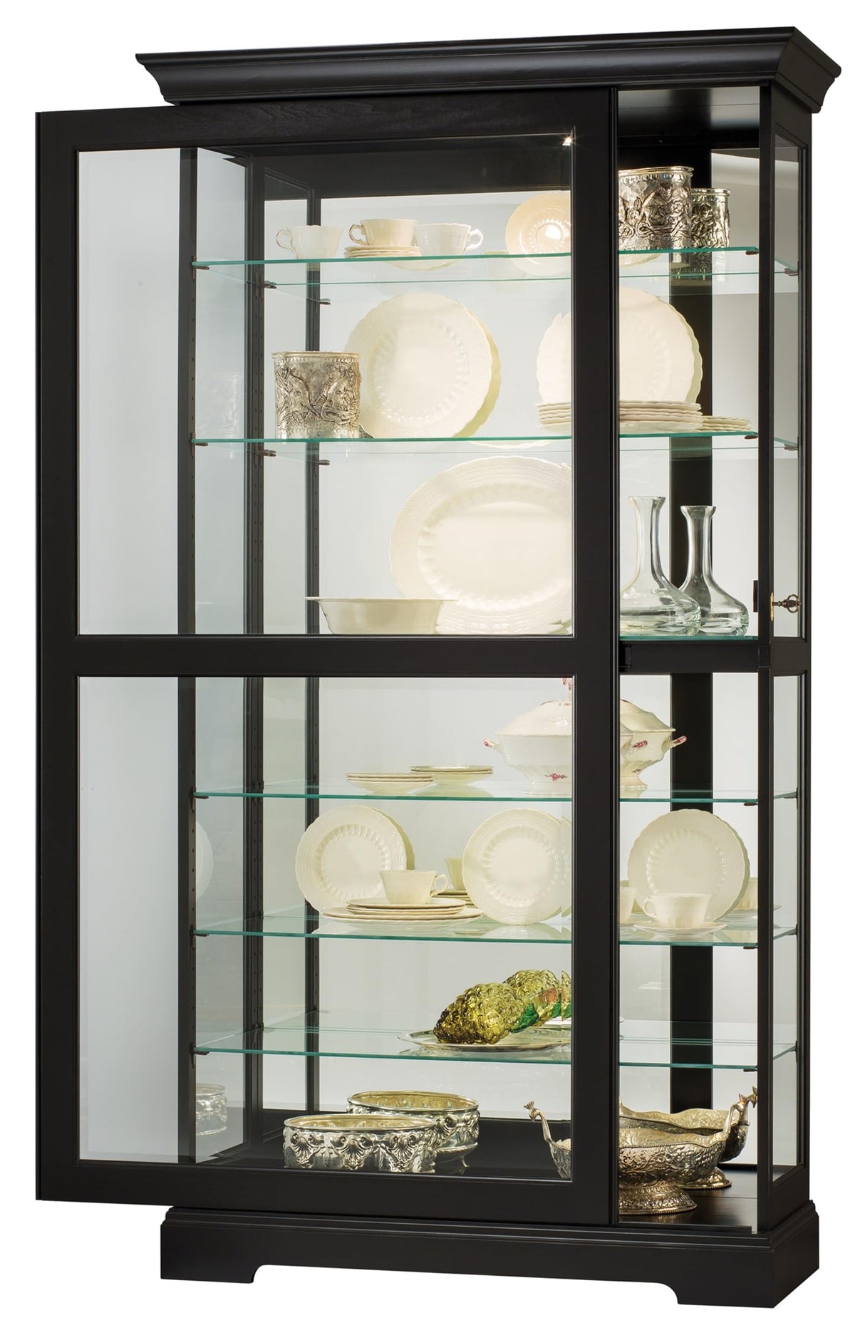 Howard Miller Tyler II Curio Cabinet - Modern Black Satin Storage Cabinet with Locking Glass Doors - Adjustable Shelves & Adjustable Levelers Perfect for Home Decor, Dining or Bedroom Display Howard Miller