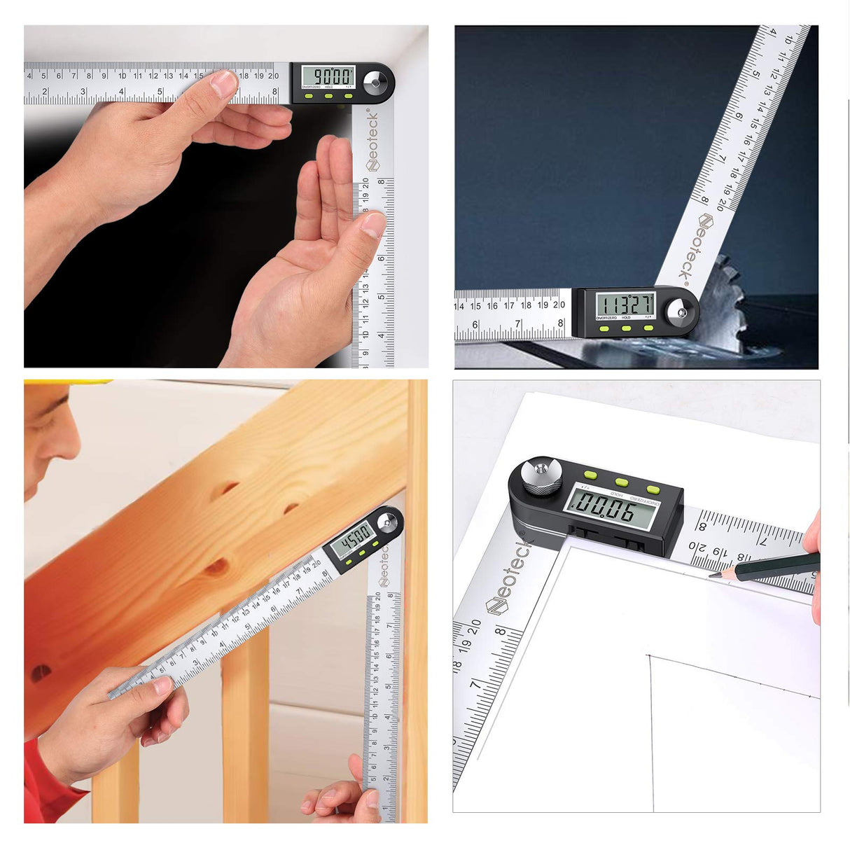 Neoteck Digital Angle Finder Ruler 8 inch/200mm Stainless Steel Digital Protractor with Data Hold Function and Zeroing Resetting LCD Display Electronic Spirit Level Gauge Ruler Neoteck