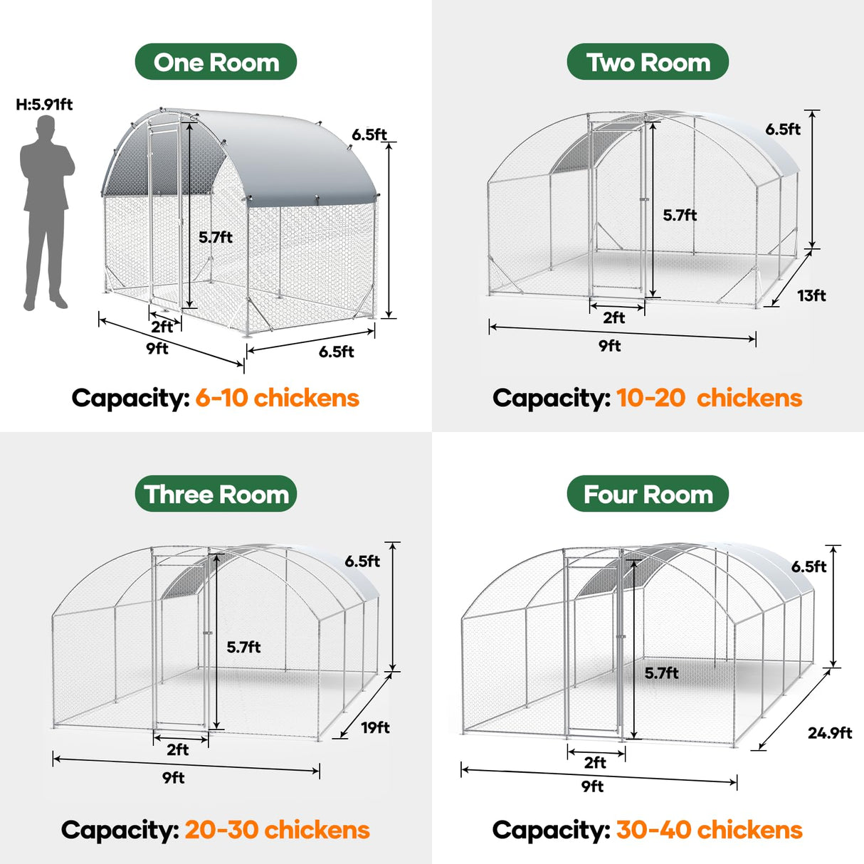 Chicken Coop Metal Large Chicken Coop with Run for Yard Chicken Pen Heavy Duty Poultry Cage with Waterproof Anti-UV Cover for Outdoor Farm Use Dome Roof Hen House Duck Rabbit Cage with Security Lock kejector