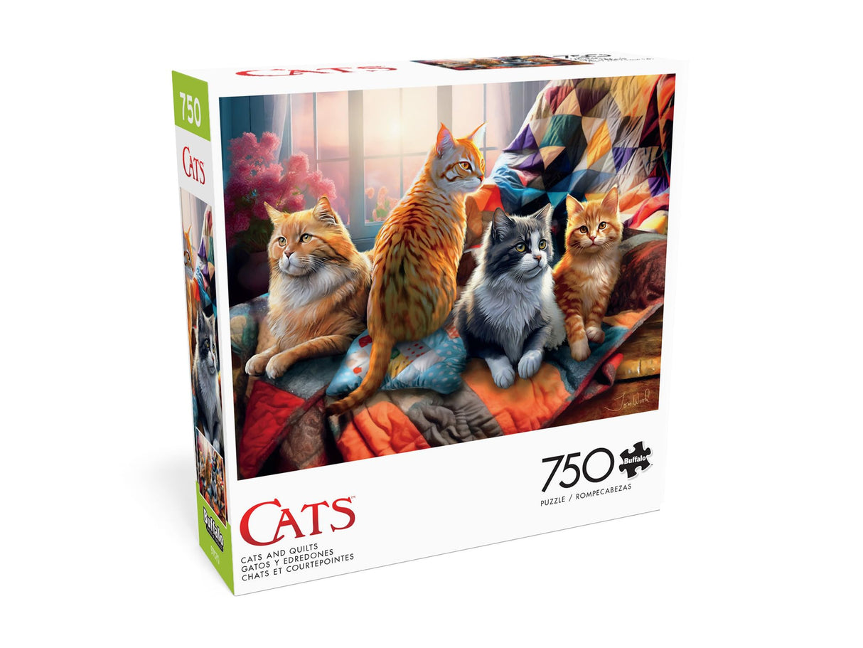 Buffalo Games - Tom Wood - Cats and Quilts - 750 Piece Jigsaw Puzzle for Adults -Challenging Puzzle Perfect for Game Nights - Finished Size is 24.00 x 18.00 Buffalo Games