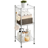 SONGMICS 3-Tier Bathroom Shelf, Storage Rack for Small Space, with 3 PP Shelf Liners, Removable Hook, Extendable Design, Silver and Translucent ULGR103E01 SONGMICS