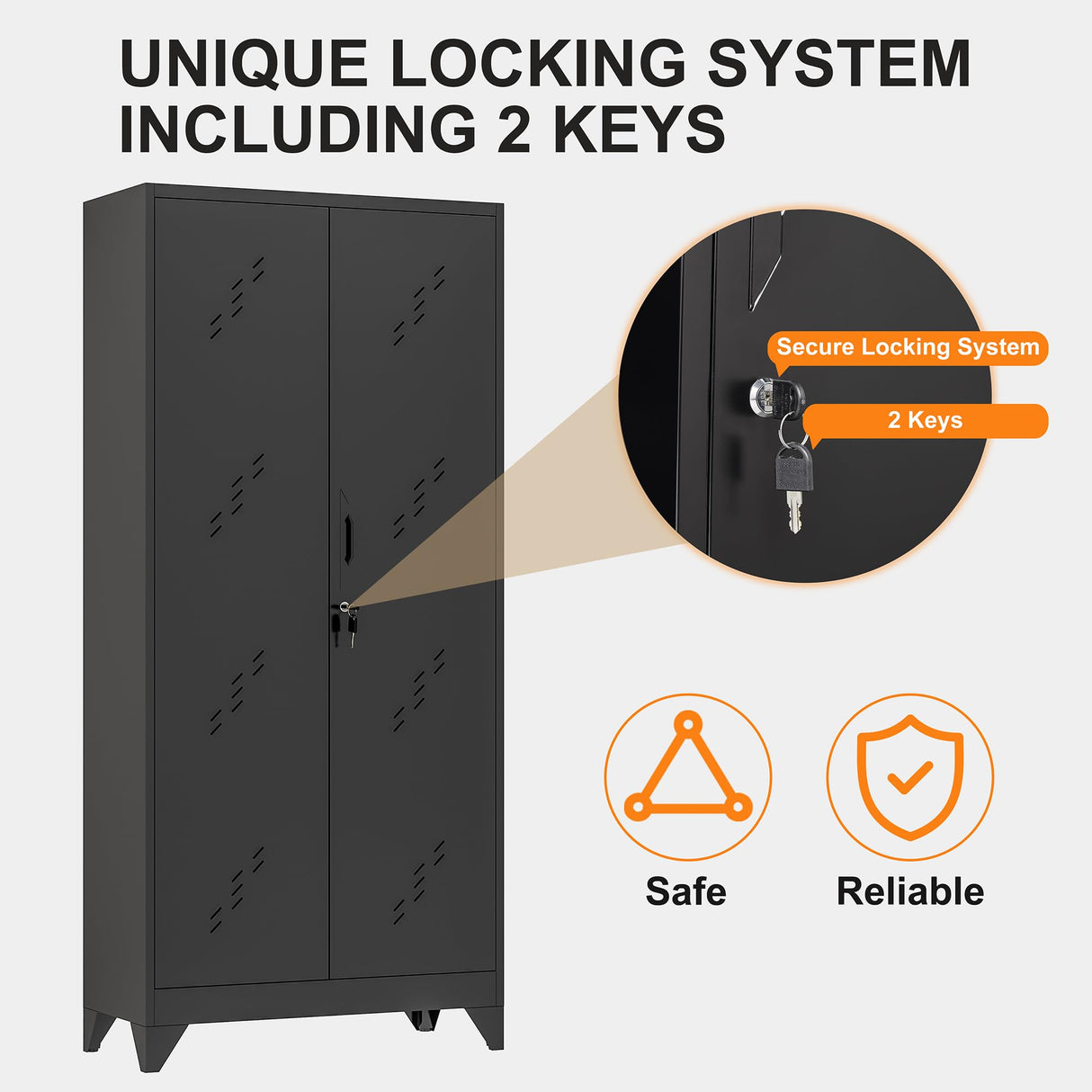 RpAosd 75" Broom Closet, Metal Storage Cabinet, Garage Cabinets with Doors and Shelves, Locking Cabinet for Garage, Laundry, and Warehouse, Garden Shed with Hanging Rod (75" H Black Cabinet) RpAosd