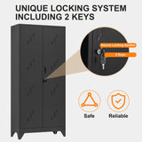 RpAosd 75" Broom Closet, Metal Storage Cabinet, Garage Cabinets with Doors and Shelves, Locking Cabinet for Garage, Laundry, and Warehouse, Garden Shed with Hanging Rod (75" H Black Cabinet) RpAosd