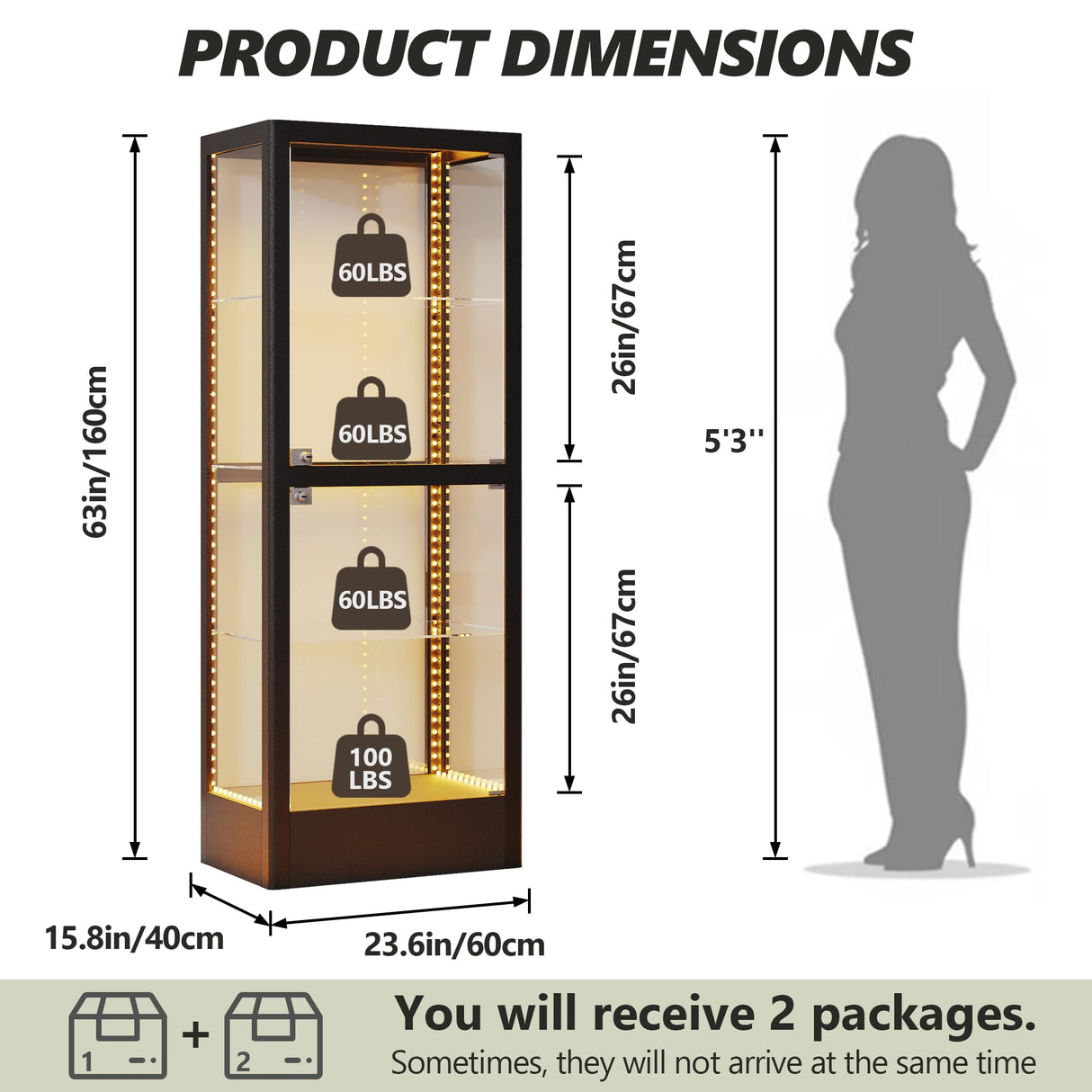 Lucky Monet Glass Display Cabinet with 13 Color LED Lights and Lock, 4-Tier Lighted Curio Cabinet with Doors & Adjustable Shelves, Glass Display Case for Collectibles Liquor - 23.6" Wide Black Lucky Monet