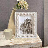 MACVAD Whitewashed Wood Beaded 5x7 Picture Frame - Farmhouse Style Rustic Photo Frame, Boho Picture Frame as 5 x 7 Photo Frame for Tabletop Display 5x7 Photo MACVAD
