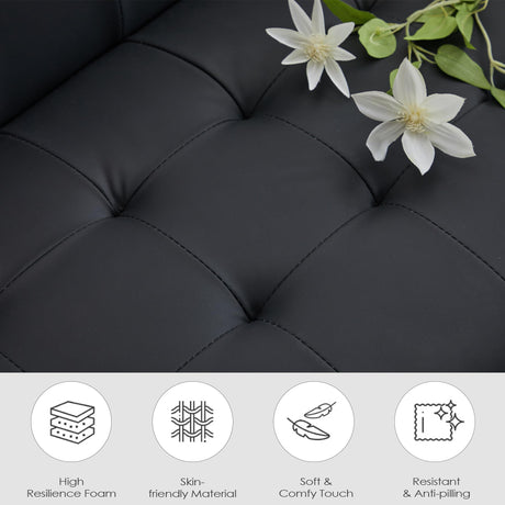 TYBOATLE Sofa Couch 62" W Loveseat w/ 2 USB Charger Ports & 2 Cupholders, Mid-Century Modern Black LeatherTufted Small Love Seat Couches for Office,Compact Living Room,Bedroom,Apartment,Dorm (2) TYBOATLE