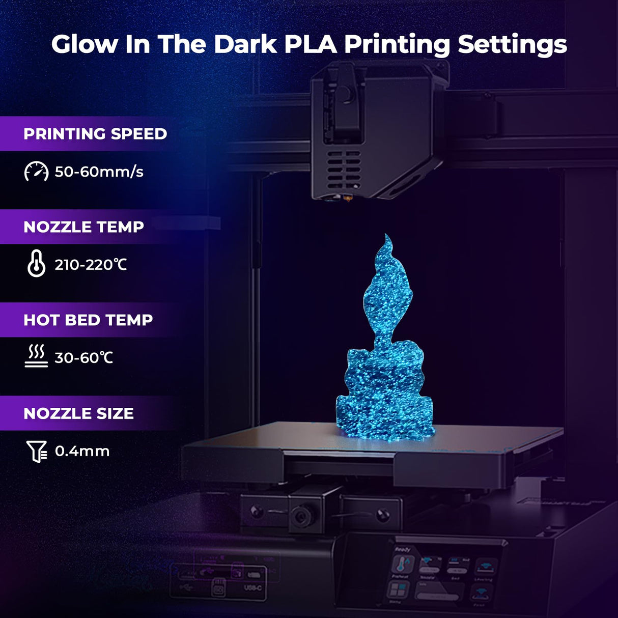 AMOLEN Glow in The Dark Filament, 1.75mm 3D Printer PLA Filament, Dimensional Accuracy +/- 0.02 mm, 1KG/2.2lb, Fit Most FDM Printer, Firefly Blue AMOLEN