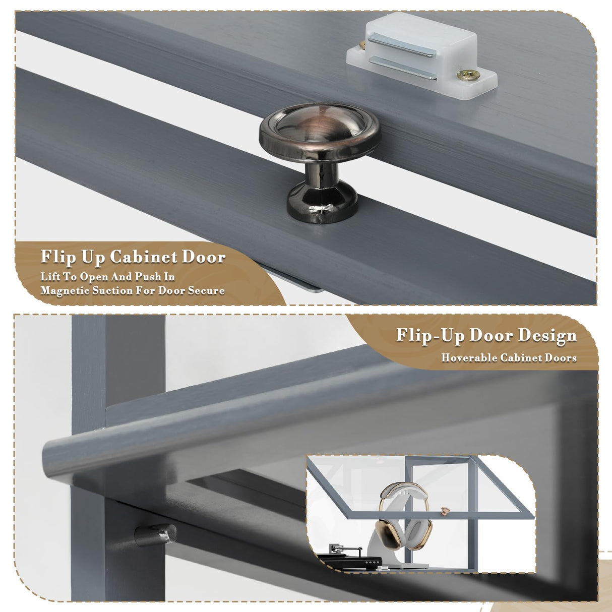 Athena Collection Curio Display Cabinet with Acrylic Doors, 3-Tier Clear Display Case 42” Hight Display Shelf for Trophy Figures Curio Collectibles for Living Room Bedroom, Grey Athena Collection