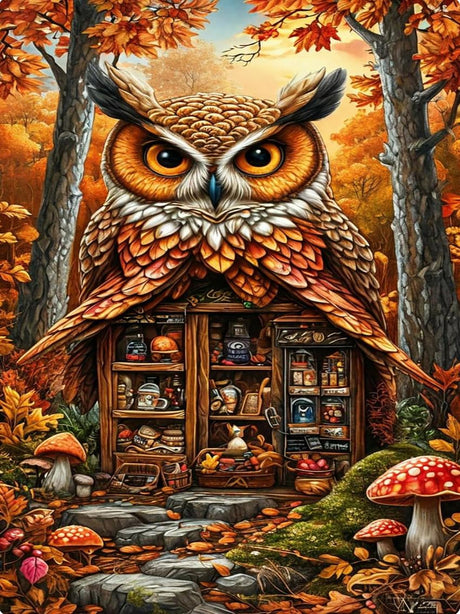 askkqtx Fall Diamond Art Kits for Adults, Owl Diamond Painting Kits for Beginners, Mushrooms DIY 5D Round Full Drill Crystal Diamond Dots Rhinestone Gem Art Craft Home Decor 12x16 Inch askkqtx