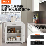 VEVOR Kitchen Island Cart, 32" Mobile Carts with Storage Cabinet, Rolling Table with Power Outlet, Spice Rack, Towel Bar, Adjustable Shelf, Drawer, Dining Living Room Portable Islands on Wheels, White VEVOR