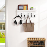 HRONRAD Shelf with Hooks, Coat Rack Wall Mount with 6 Double Metal Hooks, 17 Inch Farmhouse Wall Hooks with Shelf for Entryway, Bathroom, Kitchen, White HRONRAD