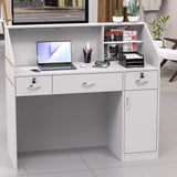Spurgehom Reception Desk with Counter, Modern Front Table Equipped Lockers & Storage Shelves, 48-inch Checkout Counter with DIY Stripe for Lobbies, Salons, Retail, Home Offices, Reception Room Spurgehom