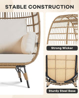 GAOMON Egg Chair, Oversized Wicker Outdoor Chairs with Luxury Cushions, 350LBs Capacity Steel Frame Patio Lounge Chaise for Indoor/Outdoor Use for Balcony, Living Room, Patio, White GAOMON