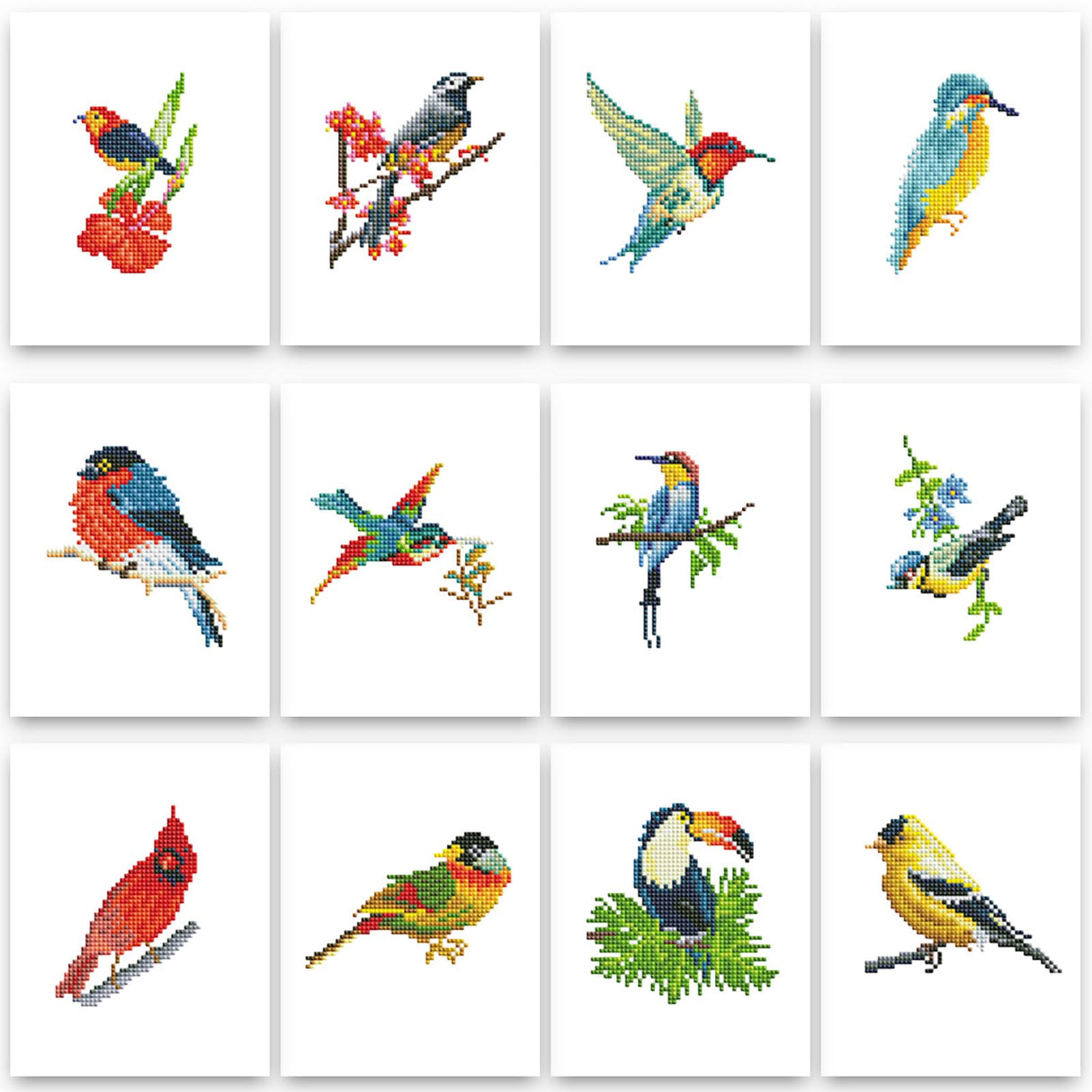 PeakLuv Small Diamond Painting Kits Birds, 12 Pcs Birds Mini Diamond Art Kits for Adults, 5D DIY Square Drill Diamond Dots, Quickly Finishable Cardinal Mini Gem Art for Home Wall Desktop Decor, 6X7in PeakLuv