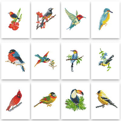 PeakLuv Small Diamond Painting Kits Birds, 12 Pcs Birds Mini Diamond Art Kits for Adults, 5D DIY Square Drill Diamond Dots, Quickly Finishable Cardinal Mini Gem Art for Home Wall Desktop Decor, 6X7in