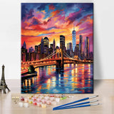 Paint by Numbers for Adults Colorful Cityscape Adults' Paint by Number Kits Brooklyn Bridge Sunset Landscape Art Painting Kits with Brushes Oil Painting Art Crafts 16x20 in TUMOVO