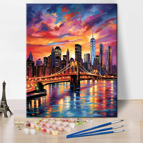 Paint by Numbers for Adults Colorful Cityscape Adults' Paint by Number Kits Brooklyn Bridge Sunset Landscape Art Painting Kits with Brushes Oil Painting Art Crafts 16x20 in TUMOVO