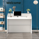 ECACAD Reception Desk with Counter, Office Desk with Modern Pattern, Retail Checkout Counter Table for Clinic Lobby Salon Office, White ECACAD
