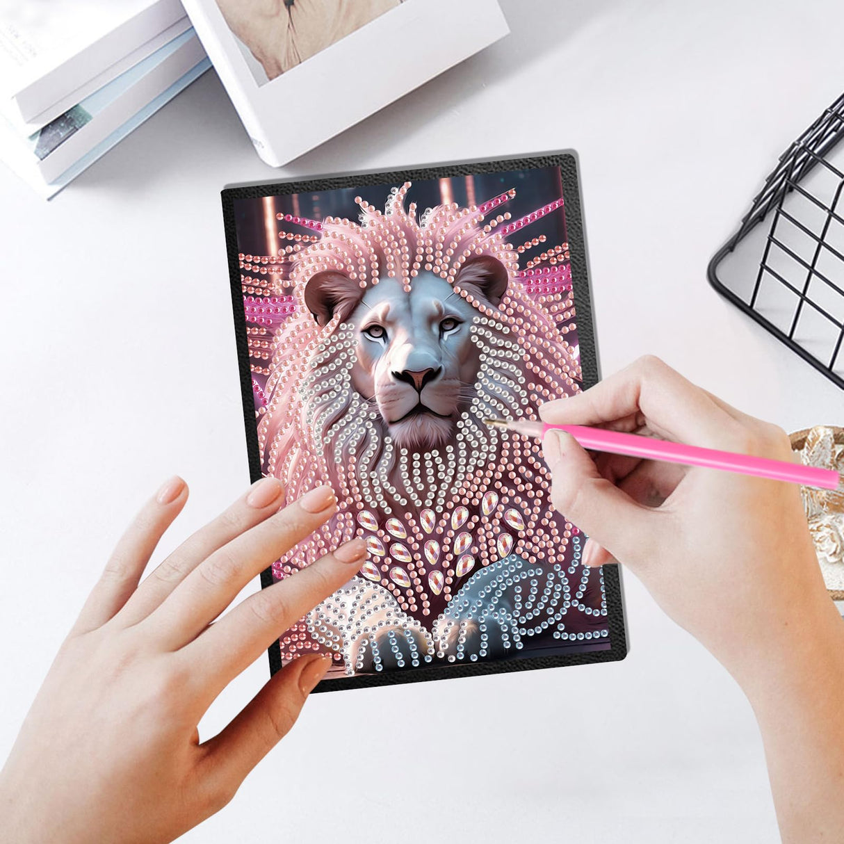 JZHYOAN DIY Diamond Painting Blank Notebook Kits Lion Special Shape Diamond Art Kits Dairy Travel Drawing Message Art Gifts Notepad A5 Hardcover Journal Note Book for Work Note Taking Adult JZHYOAN