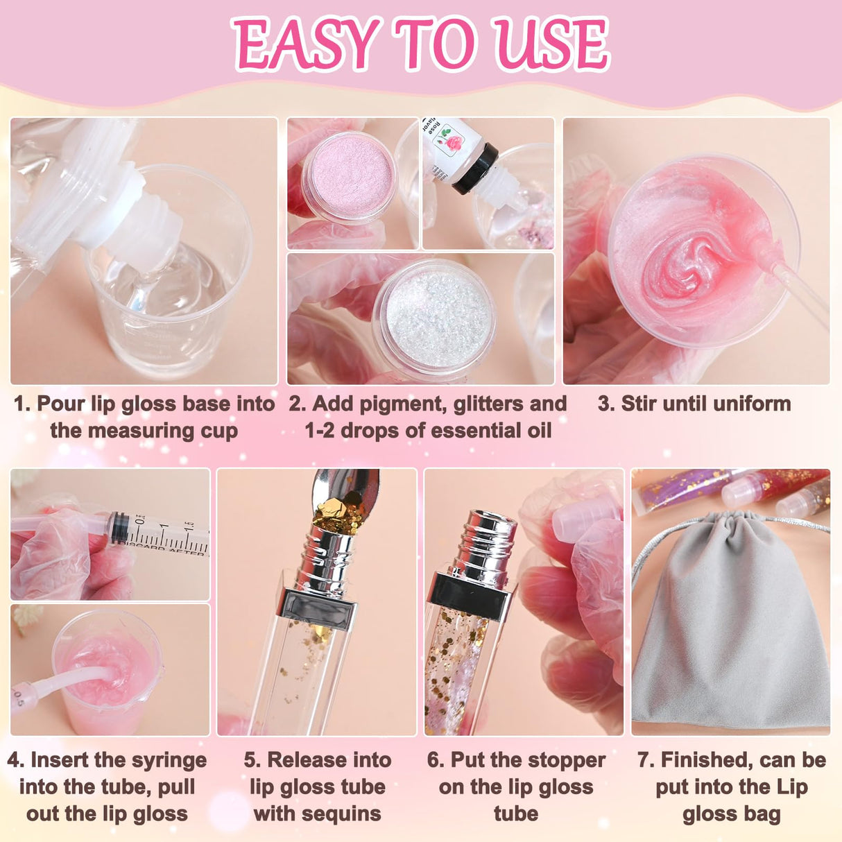 JCOOS Lip Gloss Making Kit, Make Your Own Lip Gloss Kit for Women Beginner, Girls, Diy Lipgloss Making Kits Lip Oil, Moisturizing Base, Pigments, Tubes, Women Gifts Unique, Popular Teen Girl Stuff Jcoos